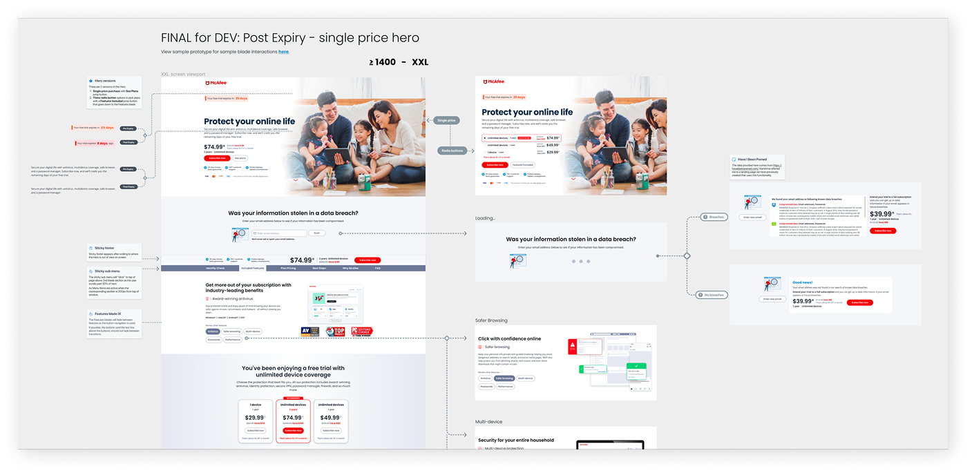 McAfee landing page design